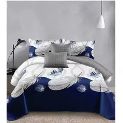 ANGELES DEL HOGAR - Juego Sabanas Plaza y Media + funda de Almohada Plumas Azul Blanco