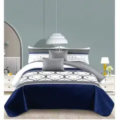 ANGELES DEL HOGAR - Juego Sabanas Plaza y Media + funda de Almohada Rayas Gris y Azul