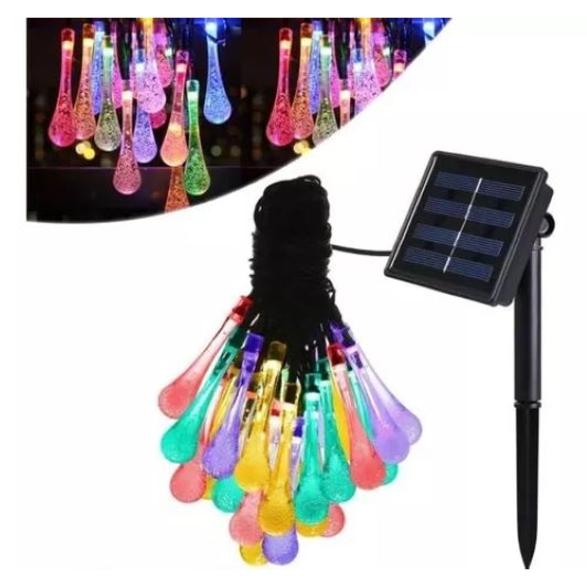 GENERICO - Guirnalda Solar Led 30 Luces Forma Lagrimas / Gota De Agua colores