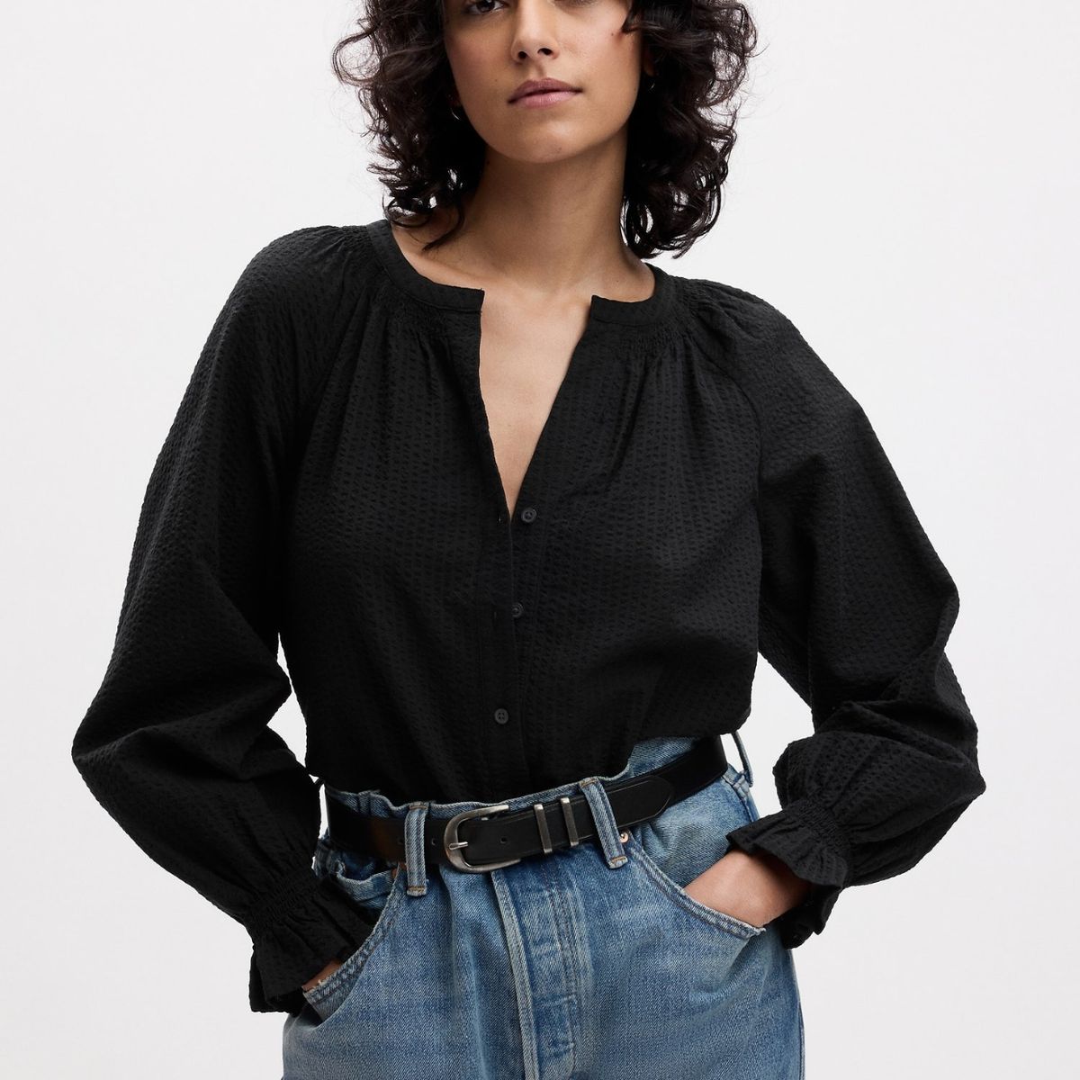 GAP - Blusa Mujer Cuello V Negra GAP
