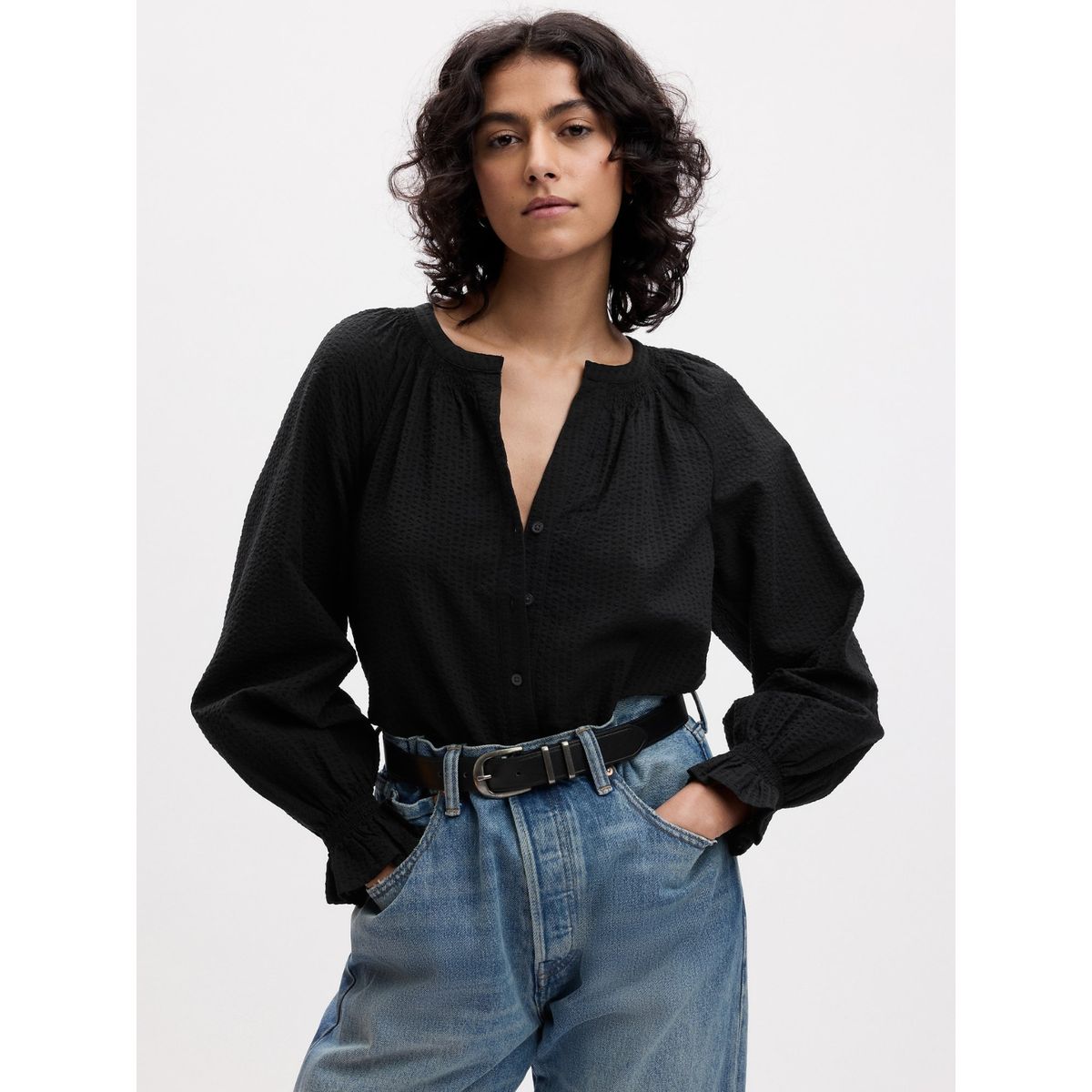 GAP - Blusa Mujer Cuello V Negra GAP