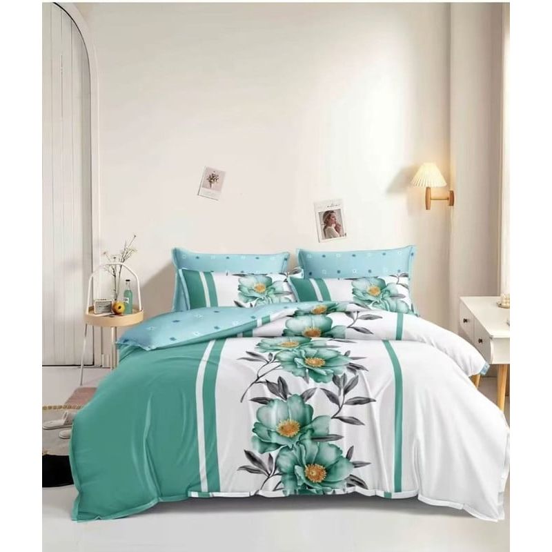 ANGELES DEL HOGAR - Juego Sabanas Plaza y Media + funda de Almohada Flores Turquesa Blanco
