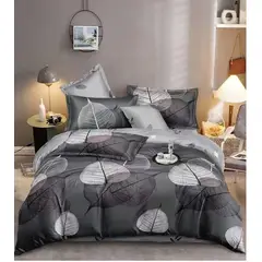 ANGELES DEL HOGAR - Juego Sabanas Plaza y Media + funda de Almohada Hojas Gris