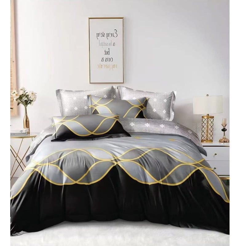 ANGELES DEL HOGAR - Juego Sabanas Plaza y Media + funda de Almohada Gris Negro y Dorado