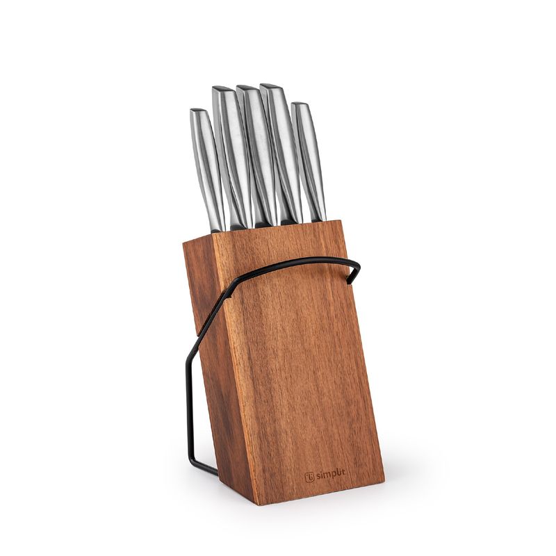 SIMPLIT - Set Cuchillos Stahl 5 pcs Acero Inoxidable + Taco Simplit