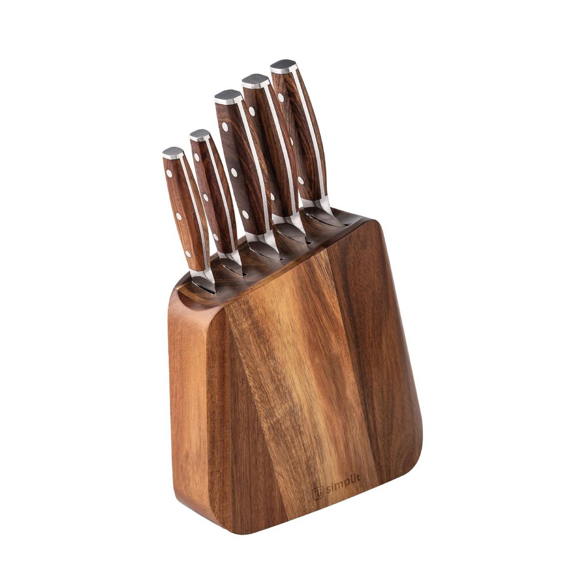 SIMPLIT - Set Cuchillos Holz 5 pcs Acero Inoxidable + Taco Simplit
