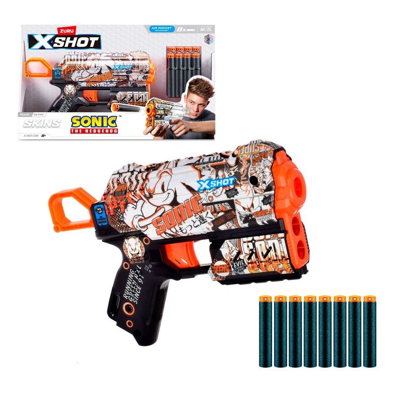 SONIC - LANZA DARDOS FLUX SKINS SONIC CON 8 DARDOS X-SHOT - RETRO