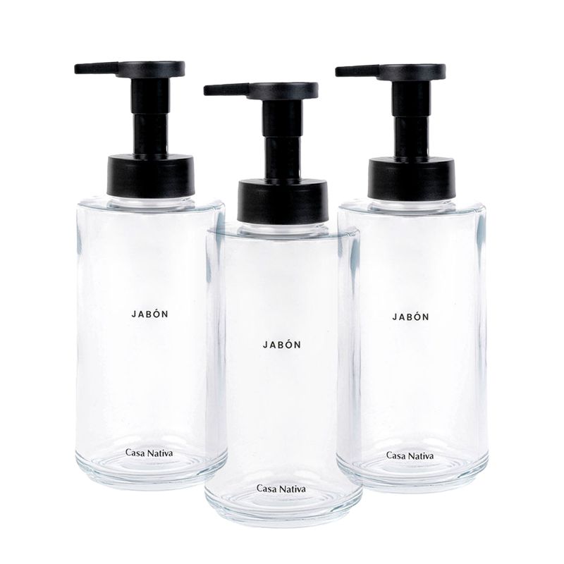 CASA NATIVA - Pack Triple Dispensadores Transparentes Jabon Espuma