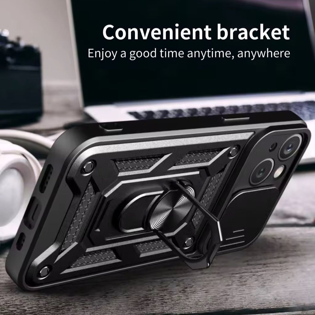 GENERICO - Carcasa Armor Con Anillo Para iPhone 15 Normal - Negro