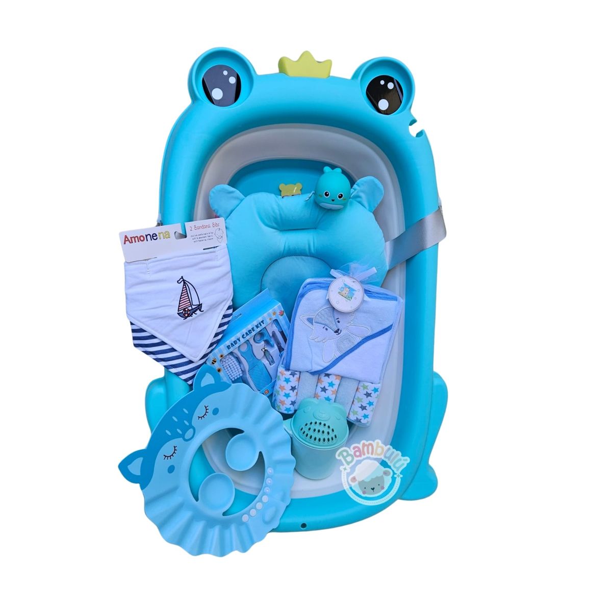 GENERICO - Bañera Plegable Con Termómetro Ranita + Accesorios Bebe