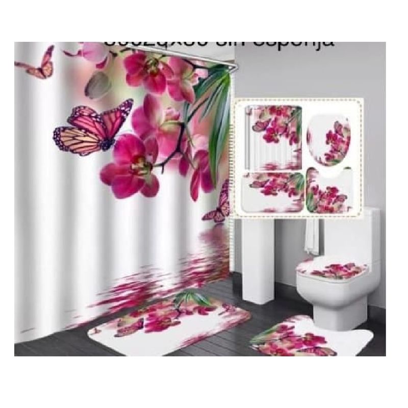 ANGELES DEL HOGAR - Juego de Baño 4 piezas Modelo Flor Mariposa Rojo