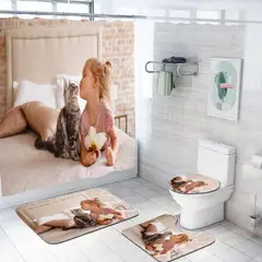 ANGELES DEL HOGAR - Juego de Baño 4 piezas Modelo Niña y Gato