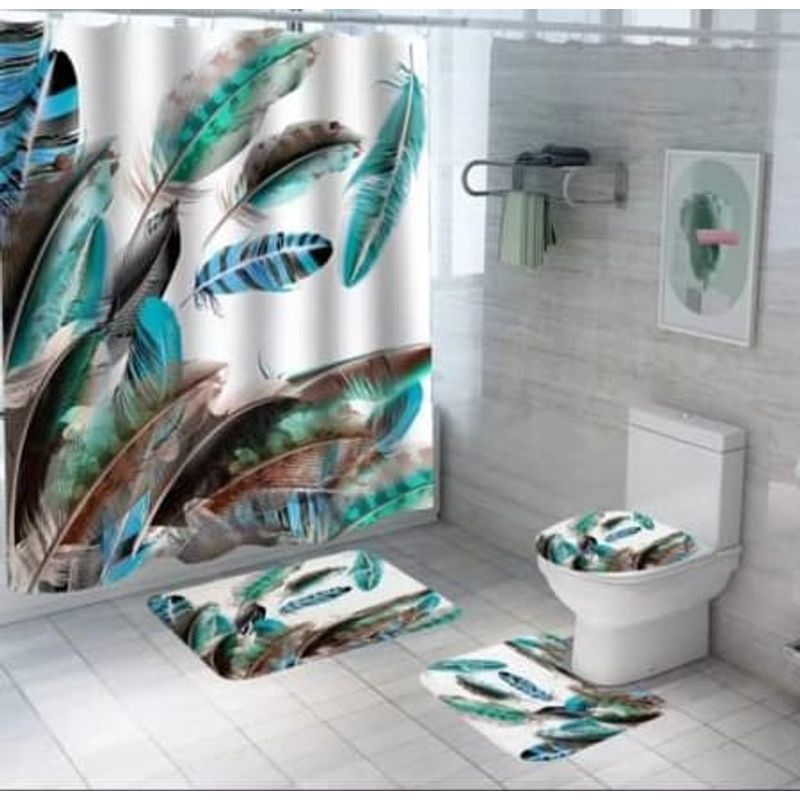 ANGELES DEL HOGAR - Juego de Baño 4 piezas Modelo  Plumas Multicolor