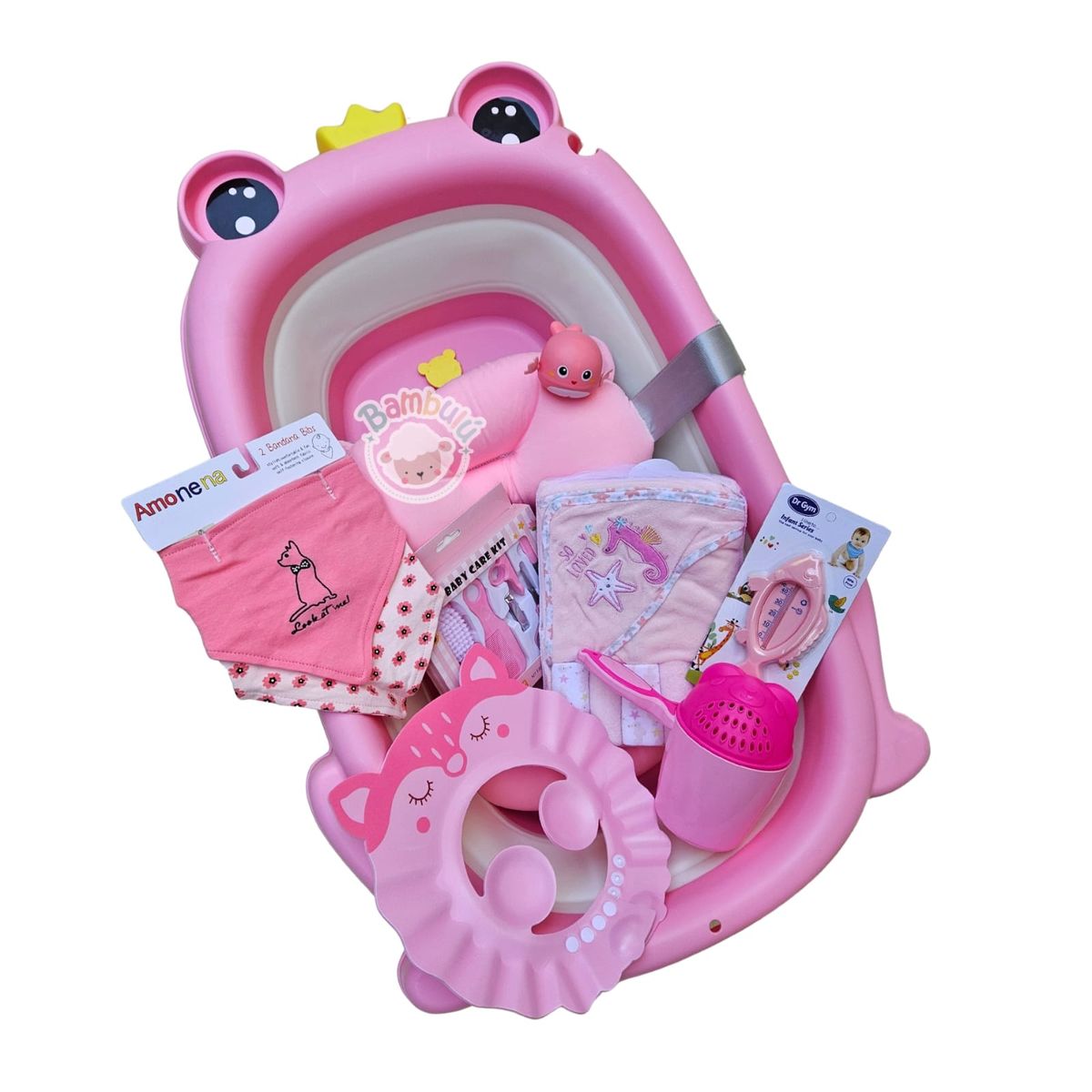 GENERICO - Bañera Plegable Con Termómetro Ranita + Accesorios Bebe