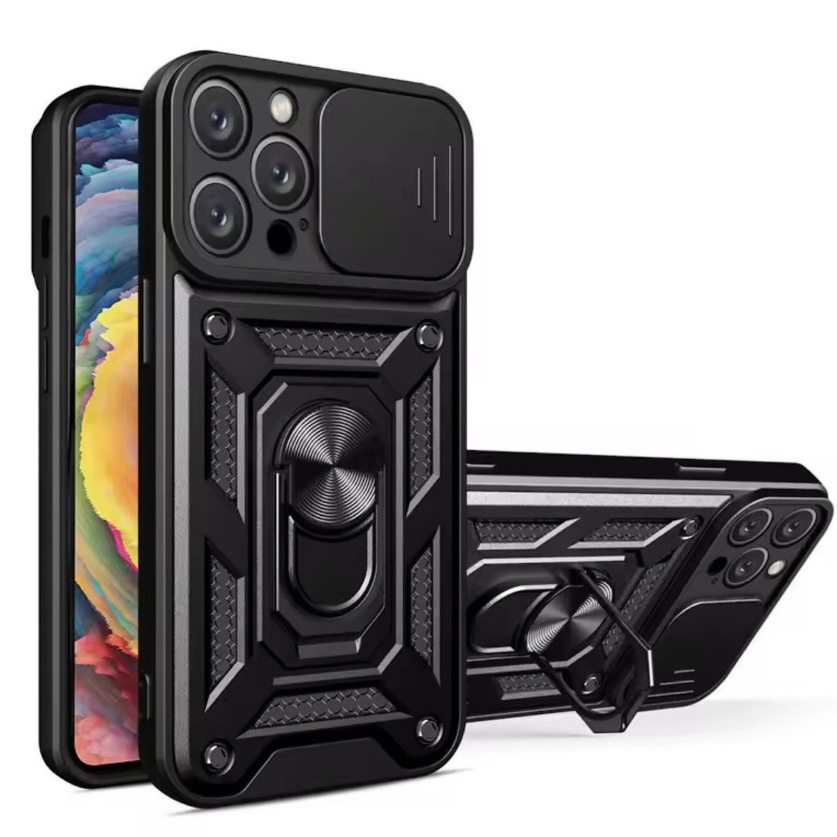 GENERICO - Carcasa Armor Con Anillo Para iPhone 15 Pro - Negro