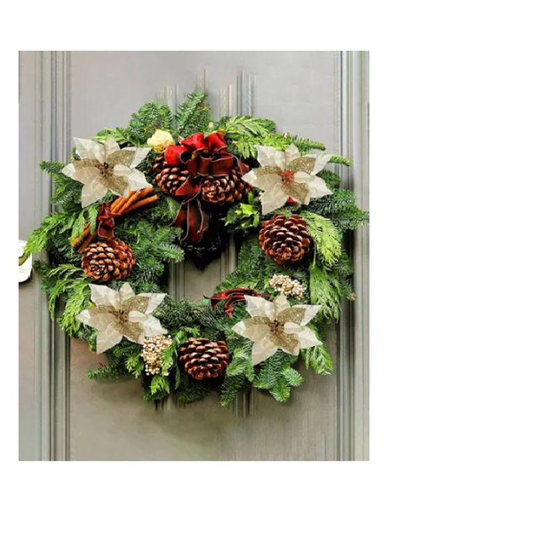 GENERICO - 12 Flores Navideñas 32cm Brillo Artificial Adorno Navidad