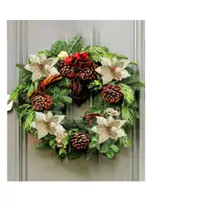 GENERICO - 12 Flores Navideñas 32cm Brillo Artificial Adorno Navidad