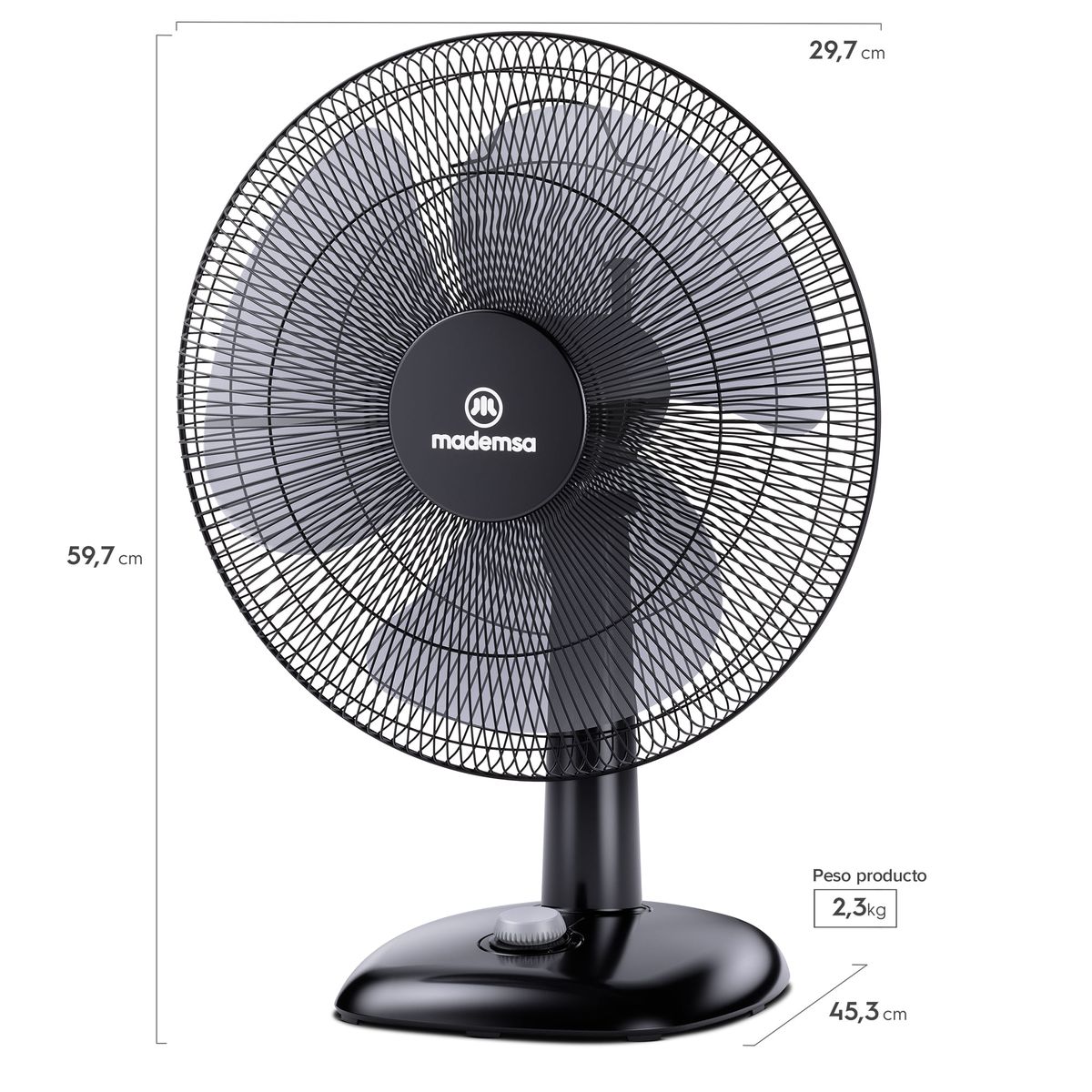 MADEMSA - Ventilador Sobremesa Mademsa 40W 3 Velocidades y Silencioso 40,6 cm DFM16 Negro