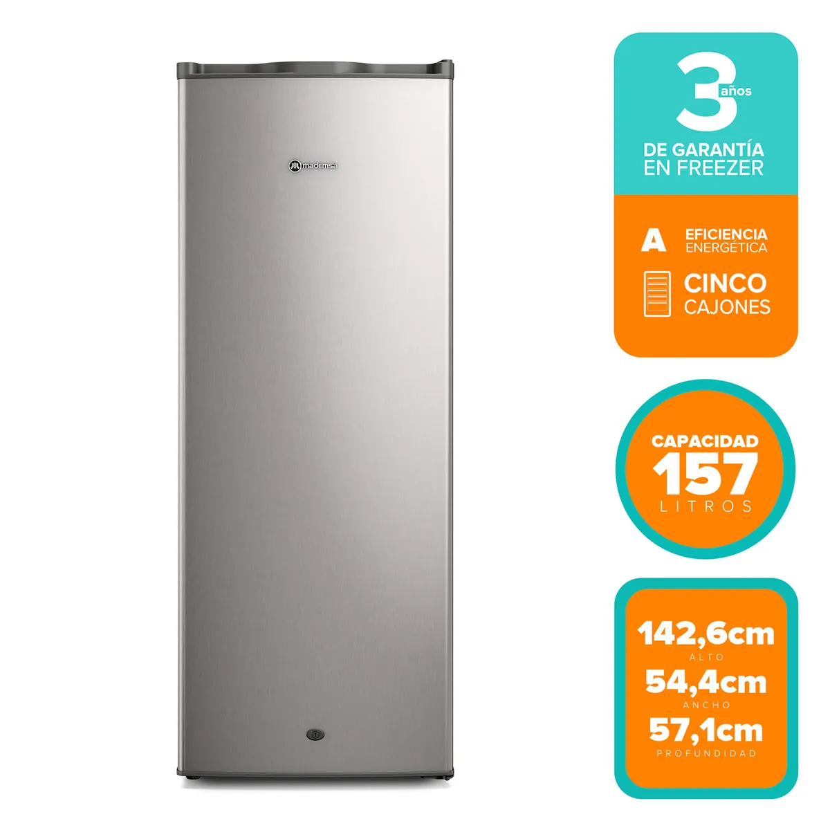 MADEMSA - Congelador Freezer Mademsa Vertical 157L Frío Directo con Puerta Reversible M265V Inox