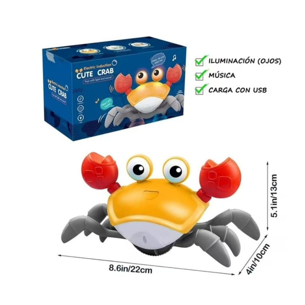 GENERICO - Cangrejo Musical Recargable USB Con Sensor Para Bebes