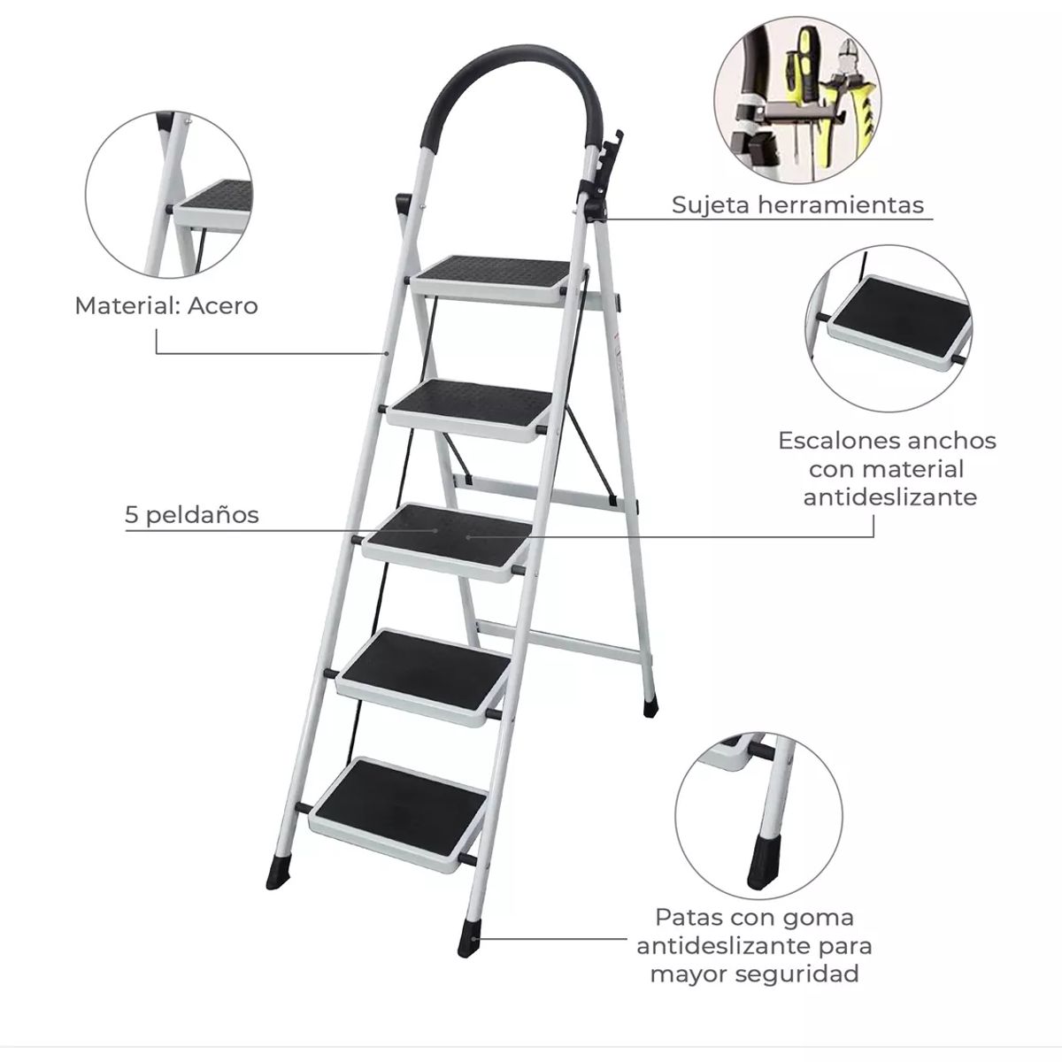 GENERICO - Escalera Plegable Tipo Piso 5 Peldaños Para Hogar