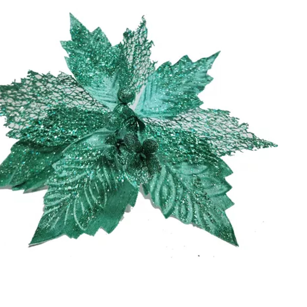 GENERICO - 12 Flores Navideñas 32cm Brillo Artificial Adorno Navidad