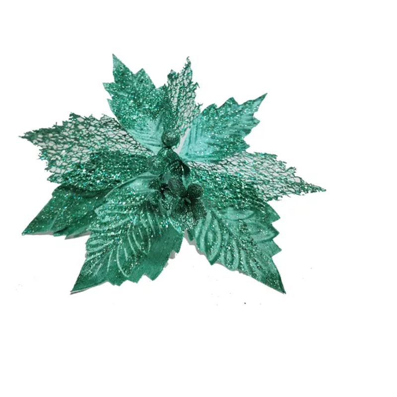 GENERICO - 12 Flores Navideñas 32cm Brillo Artificial Adorno Navidad