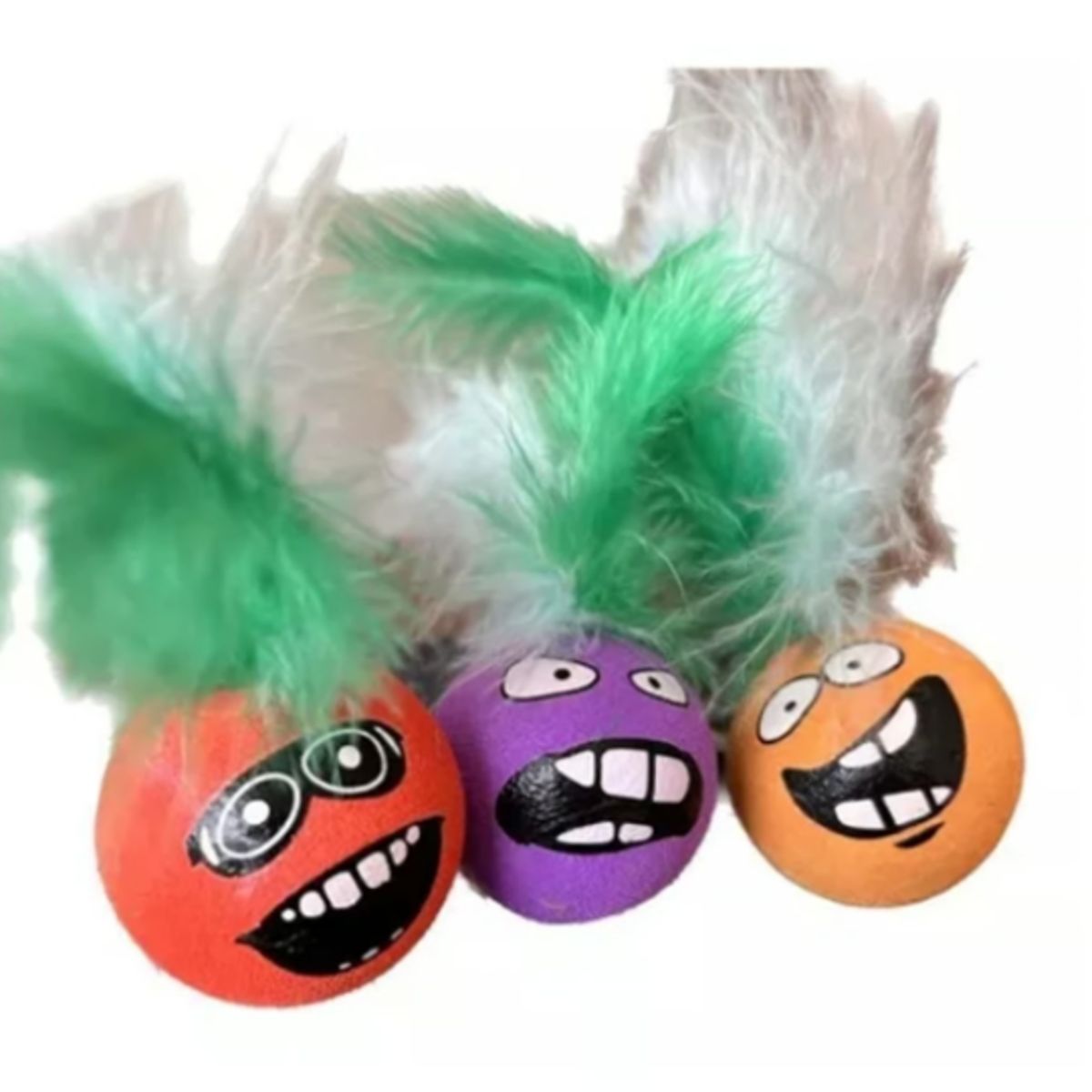 GENERICO - Pelota De Goma Con Plumas Y Cara Divertida Para Gato Mascota
