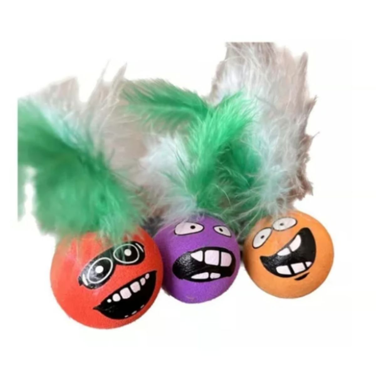 GENERICO - Pelota De Goma Con Plumas Y Cara Divertida Para Gato Mascota