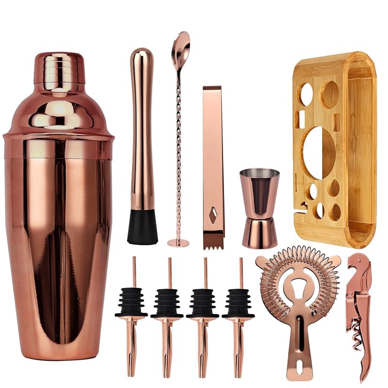 KUANGYE - Juego De Coctelera Cobre Inoxidable Profesional Bar 12 Pcs