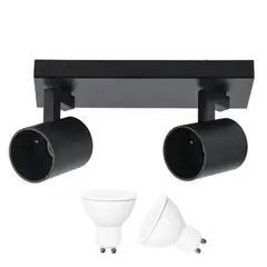 WANT - FOCO APLIQUE PORTA DOBLE GU10 NEGRO + AMPOLLETAS 7W LUZ FRIA