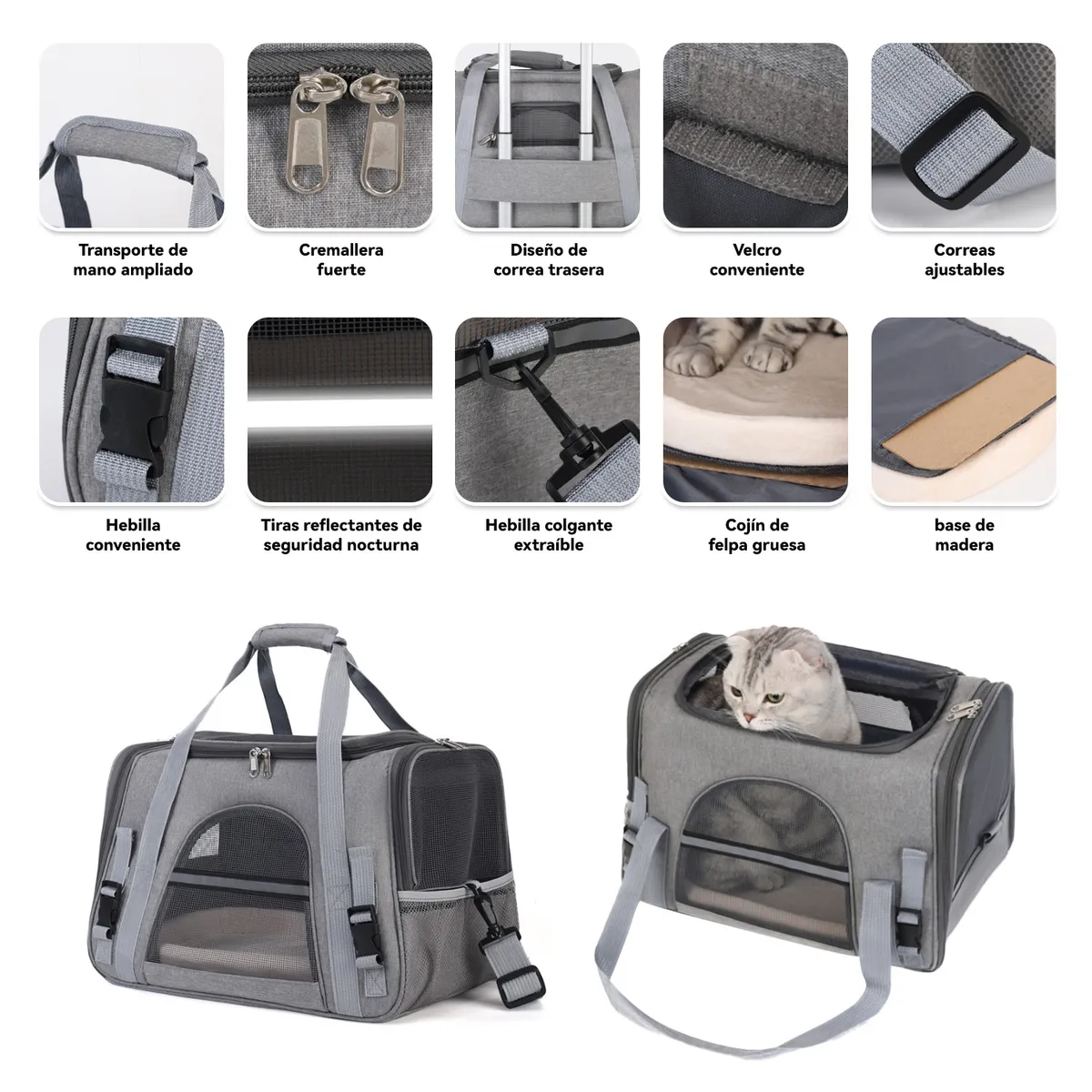 KOBA - Bolso Transportador Mascota Gato Michi Portatil Con Alfombra