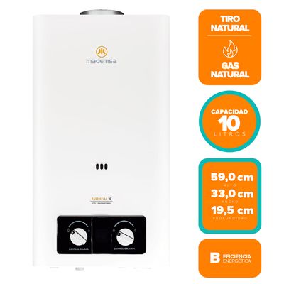 Imagen 2 del producto Calefont Gas Natural 10 Litros Tiro Natural Ionizado Essential 10 Eco GN Blanco
