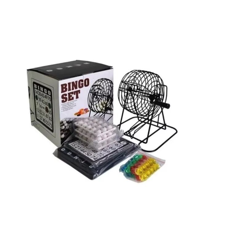GENERICO - Bingo Completo Incluye Tombola Fichas Pelotas Negro