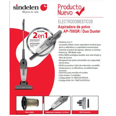 Imagen 2 del producto Aspiradora Vertical y de Mano 2 En 1 Ap-700GR 0,5Lt Ciclonica