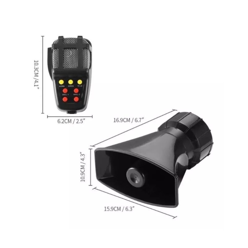 GENERICO - Bocina Policial Sirena Carabinero 7 Tonos Megafono 100w 12v