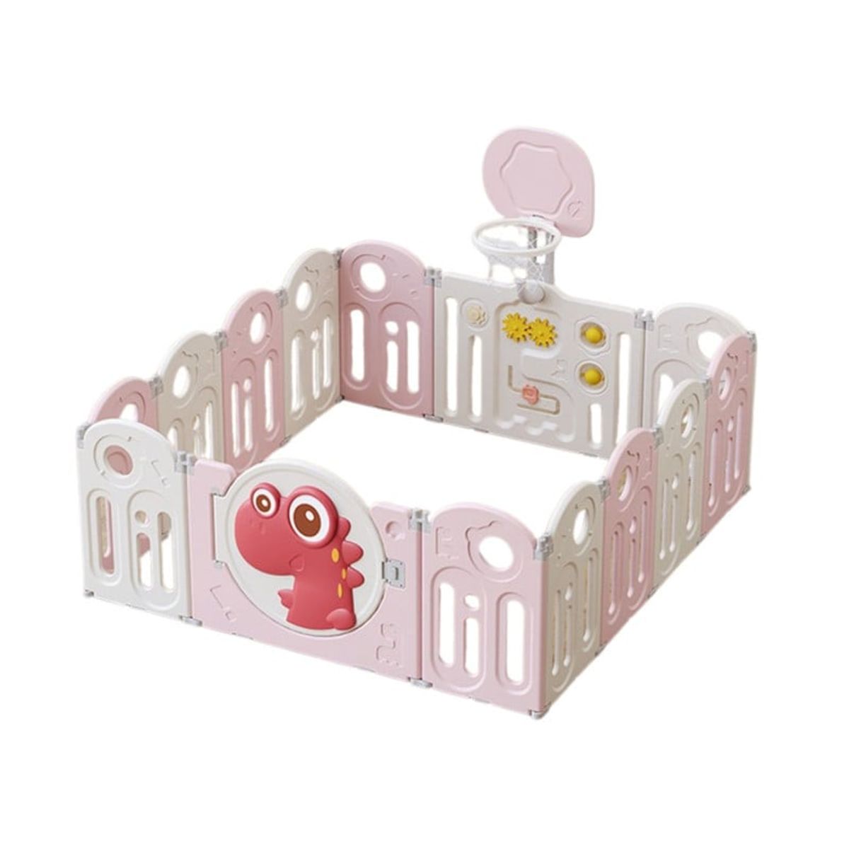 BABYLUNA - Corral 14 Piezas Bebé Plegable Alfombra y Juegos Dino Rosado