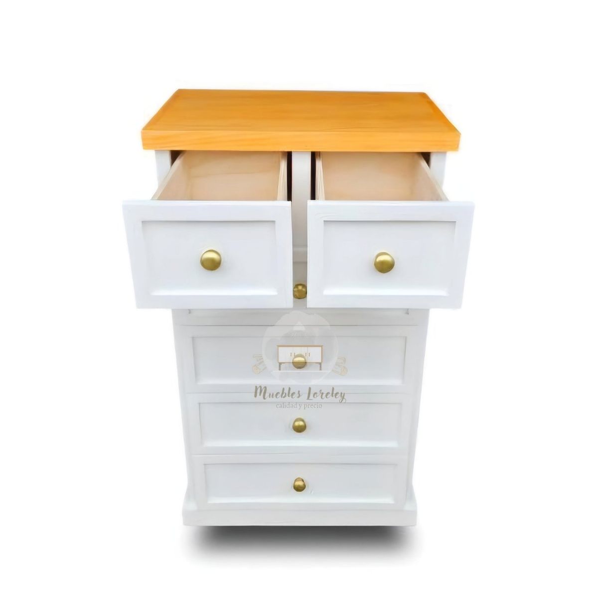 RUSTIC STYLE - COMODÍN MADERA 4+2 BLANCA Y MIEL