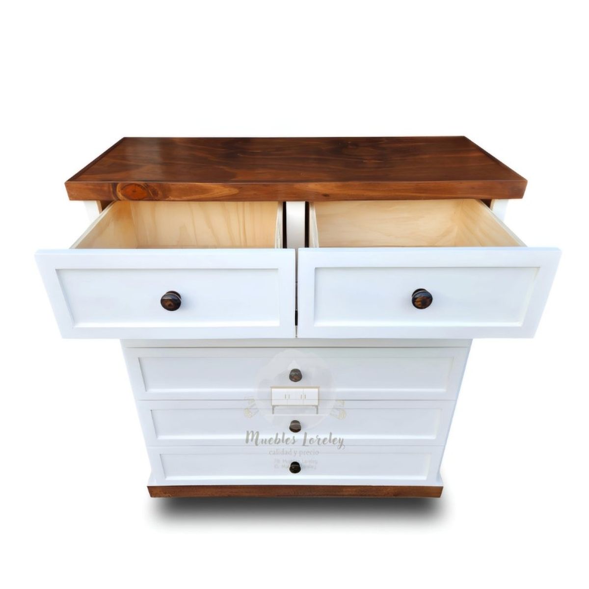 RUSTIC STYLE - COMODÍN MADERA 4+2 BLANCA Y NOGAL