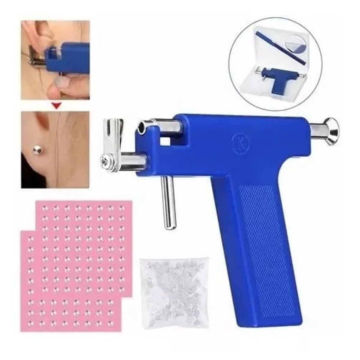 GENERICO - Kit Pistola Perforadora Para Aros Y Piercing + 98 Aros