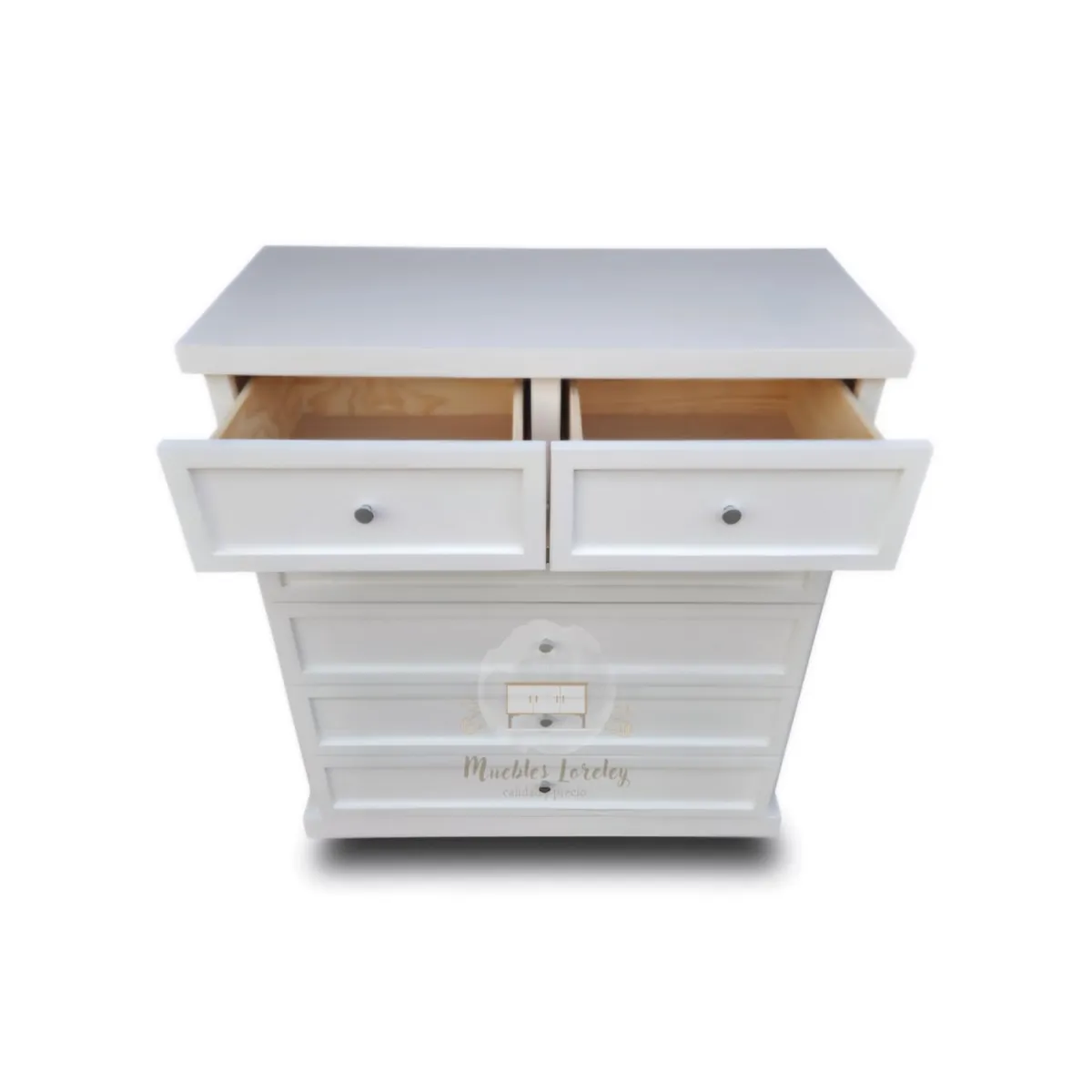 RUSTIC STYLE - COMODÍN MADERA 4+2 BLANCA + TIRADORES DELUXE PREMIUM