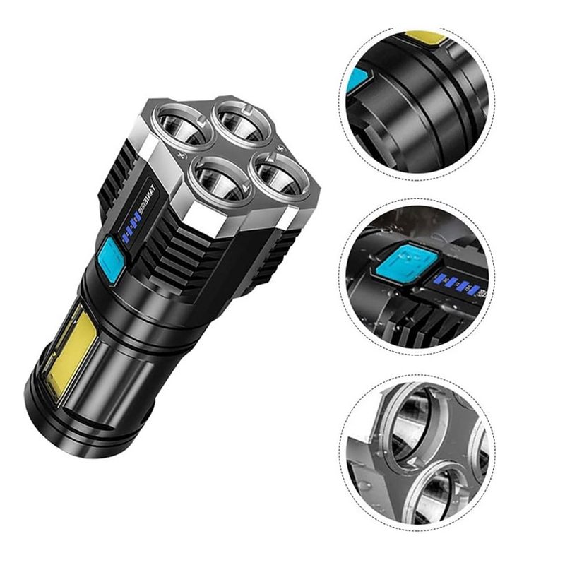 GENERICO - LINTERNA LED RECARGABLE DE ALTA POTENCIA 4 FOCOS
