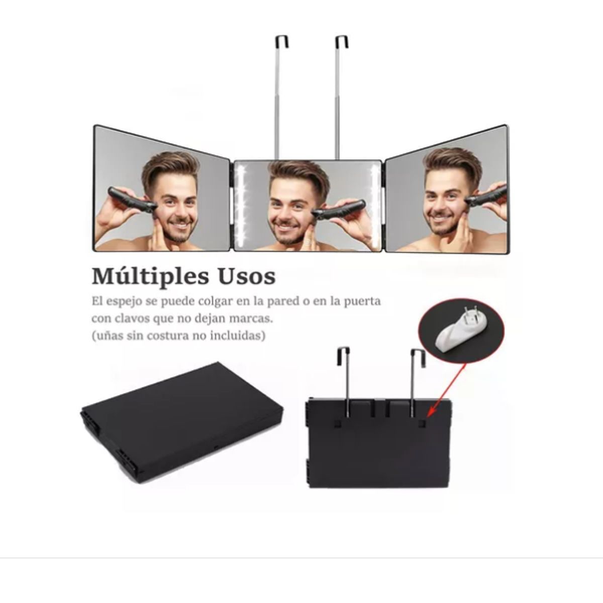 GENERICO - Espejo De 3 Vías De Corte De Pelo Triple De Plegable 360°
