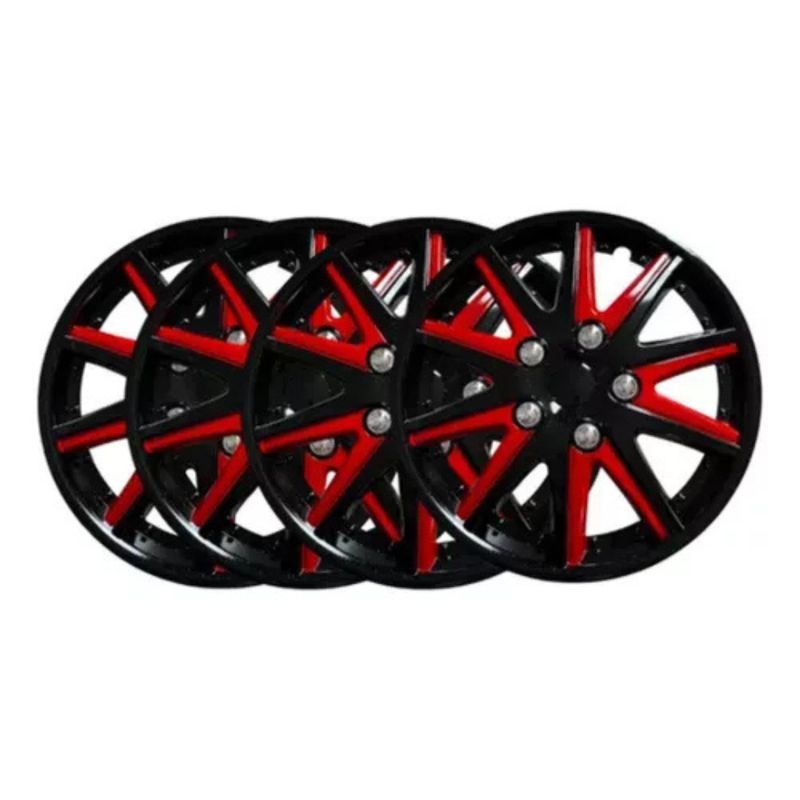 GENERICO - X4 Tapa Rueda Aro 15 Auto Tuning Deportivo NEGRO CON ROJO