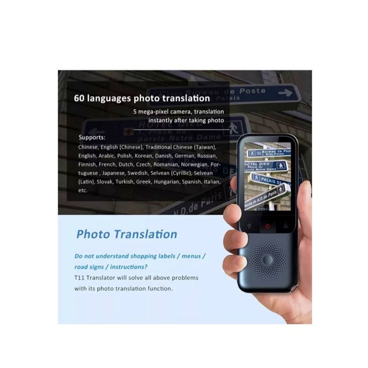 SUNNYLIFE - Traductor de Voz Inteligente T11, Internet, 138 Idiomas