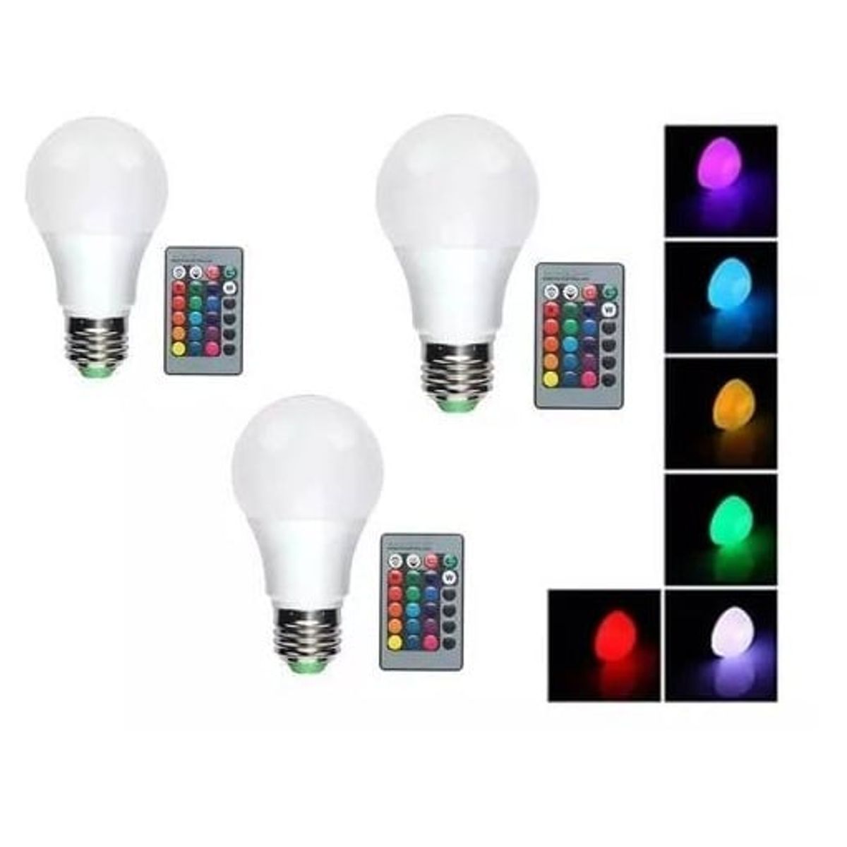 GENERICO - PACK 3 Ampolletas Led E27 5W Colores F210 con control remoto