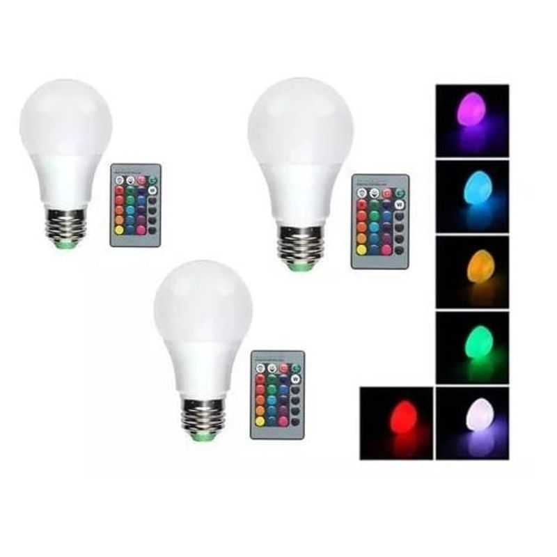 GENERICO - PACK 3 Ampolletas Led E27 5W Colores F210 con control remoto