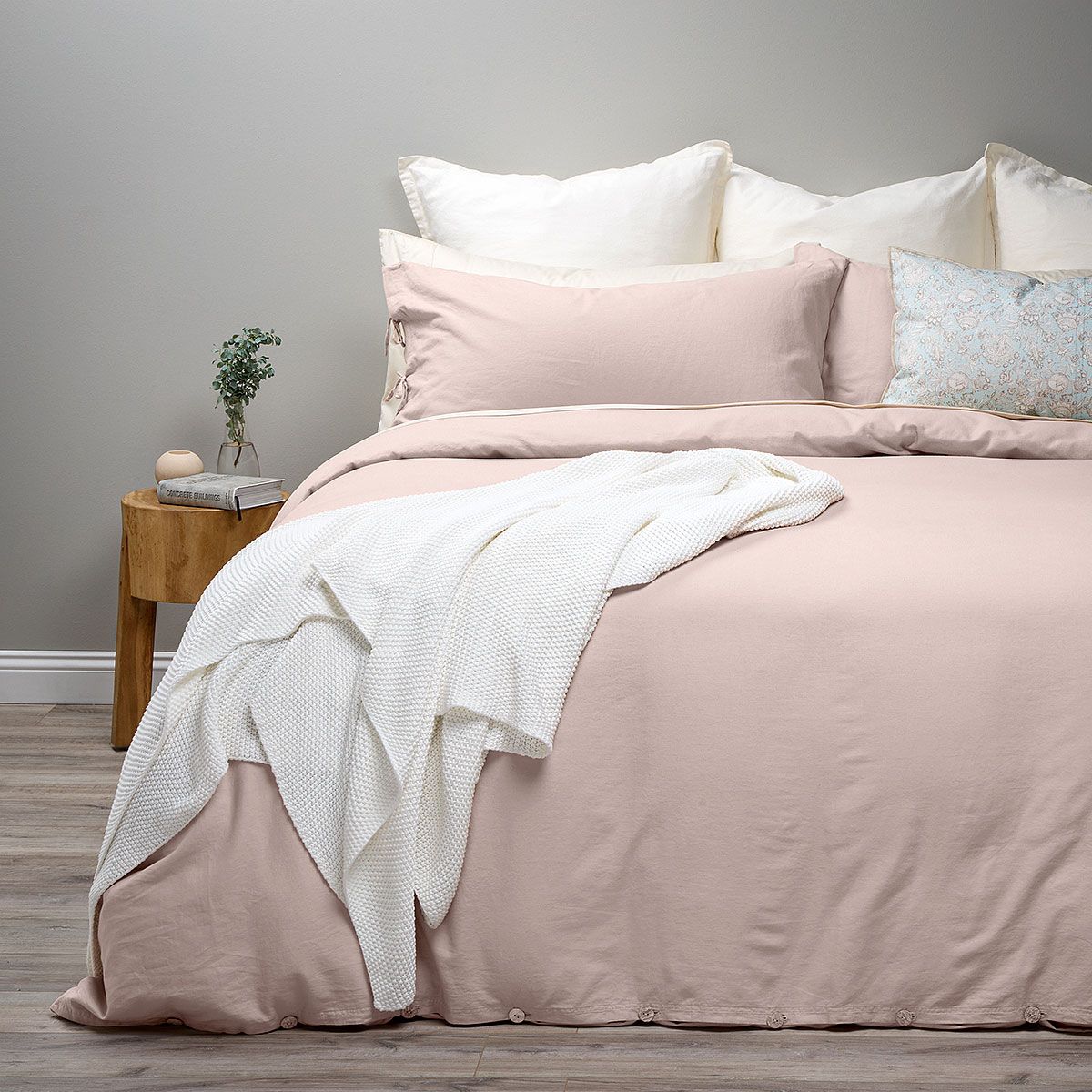 ROSEN - Funda Plumón Lino-Algodón Pure Liso Rosa Nude King