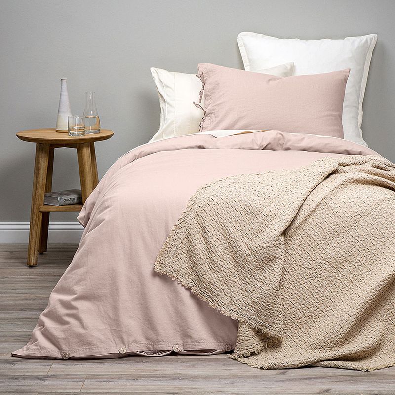 ROSEN - Funda Plumón Lino-Algodón Pure Liso Rosa Nude 1,5 Plazas