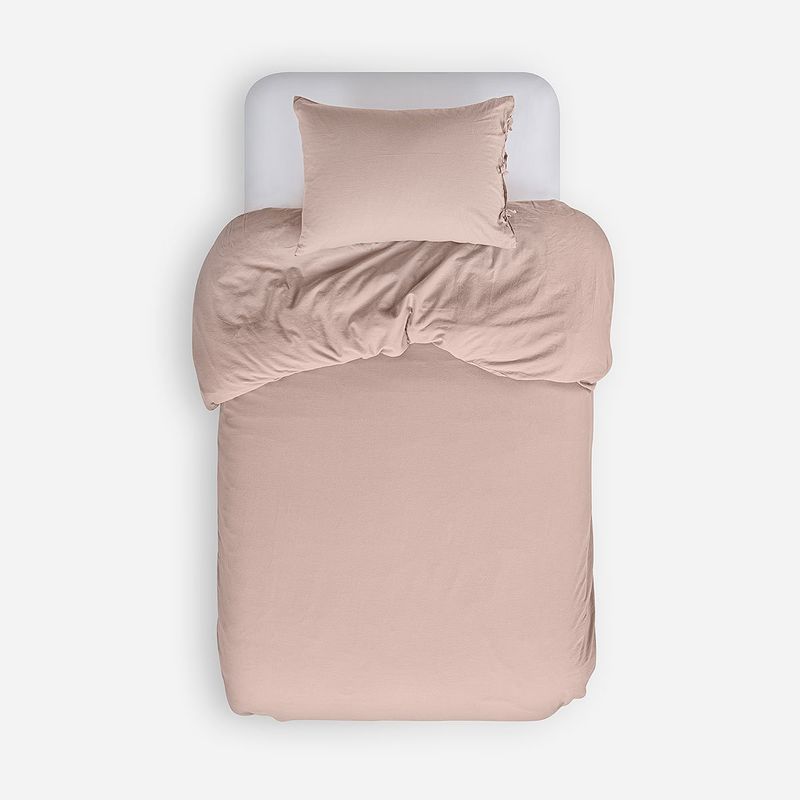 ROSEN - Funda Plumón Lino-Algodón Pure Liso Rosa Nude 1 Plaza